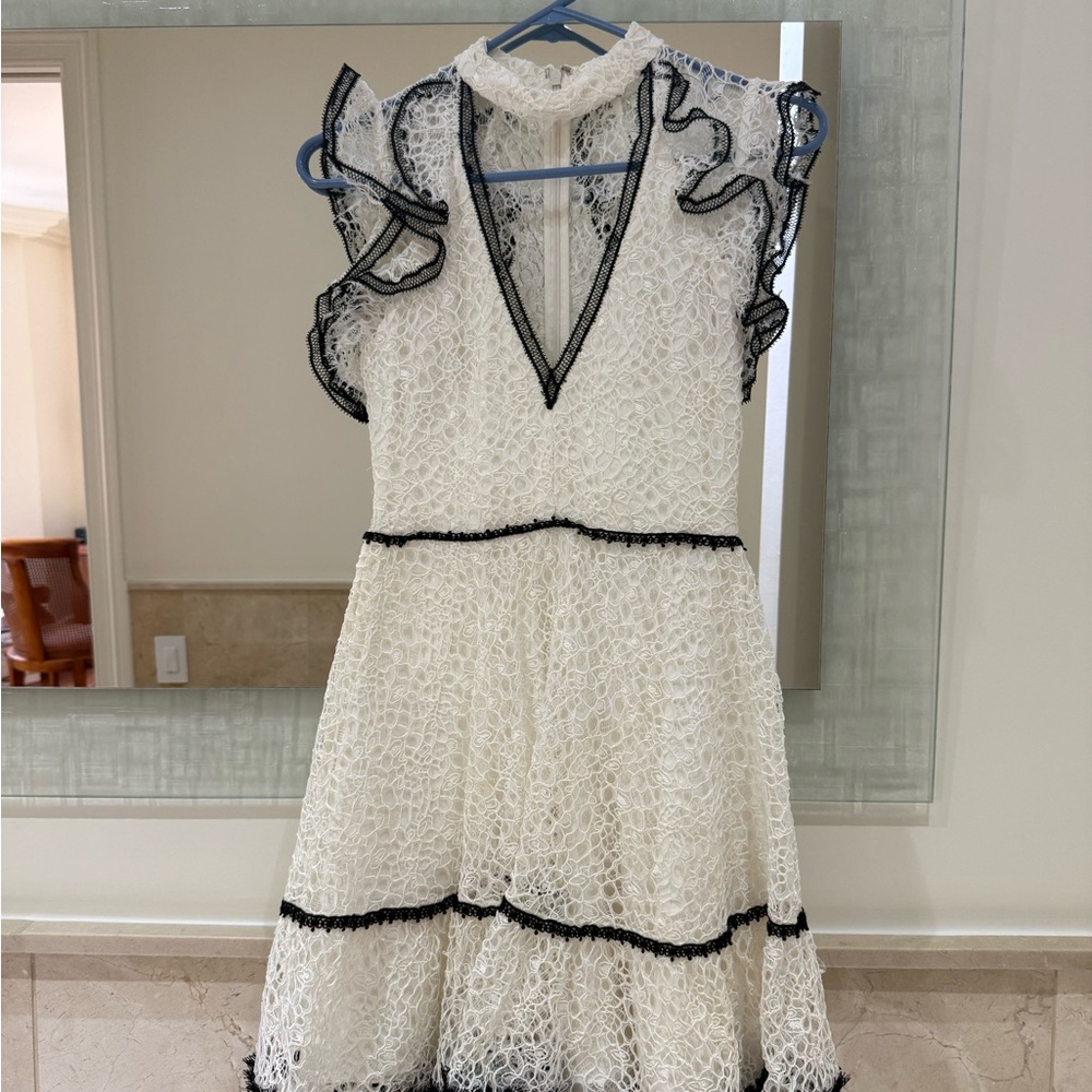 Elegant White Lace Dress with Black Accents